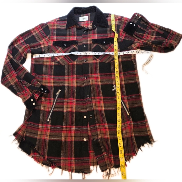 ORO Made In Los Angeles Red Plaid Shirt, Side Zip Pockets, Unisex Xl Wom, MED M - Picture 5 of 13